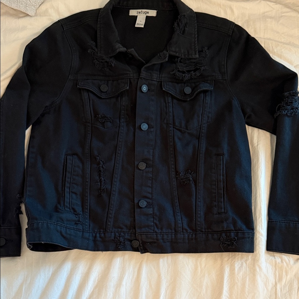 Refuge Black Ripped Denim Jacket